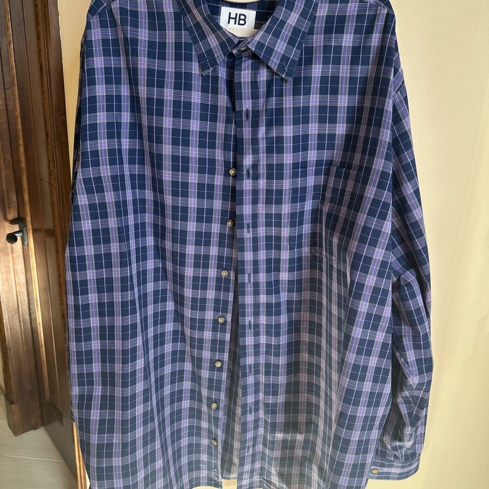 HB Men's Navy and Purple Checkered Casual Shirt